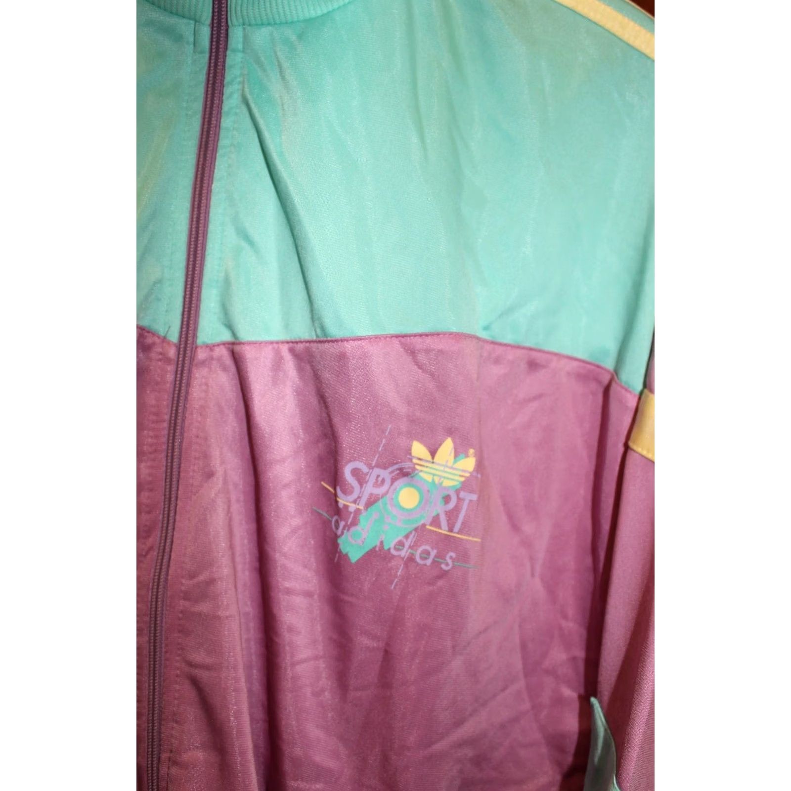 Adidas VINTAGE Adidas Track Jacket Unisex Adults M Green/Violet/Yellow 90s, 80s Zip Padded All Seasons Reg Fit Size US M / EU 48-50 / 2 - 4 Thumbnail