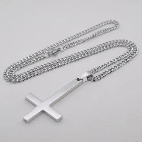 VIBE Upside Down Cross Inverted Necklace Chain punk goth Size ONE SIZE - 1 Thumbnail