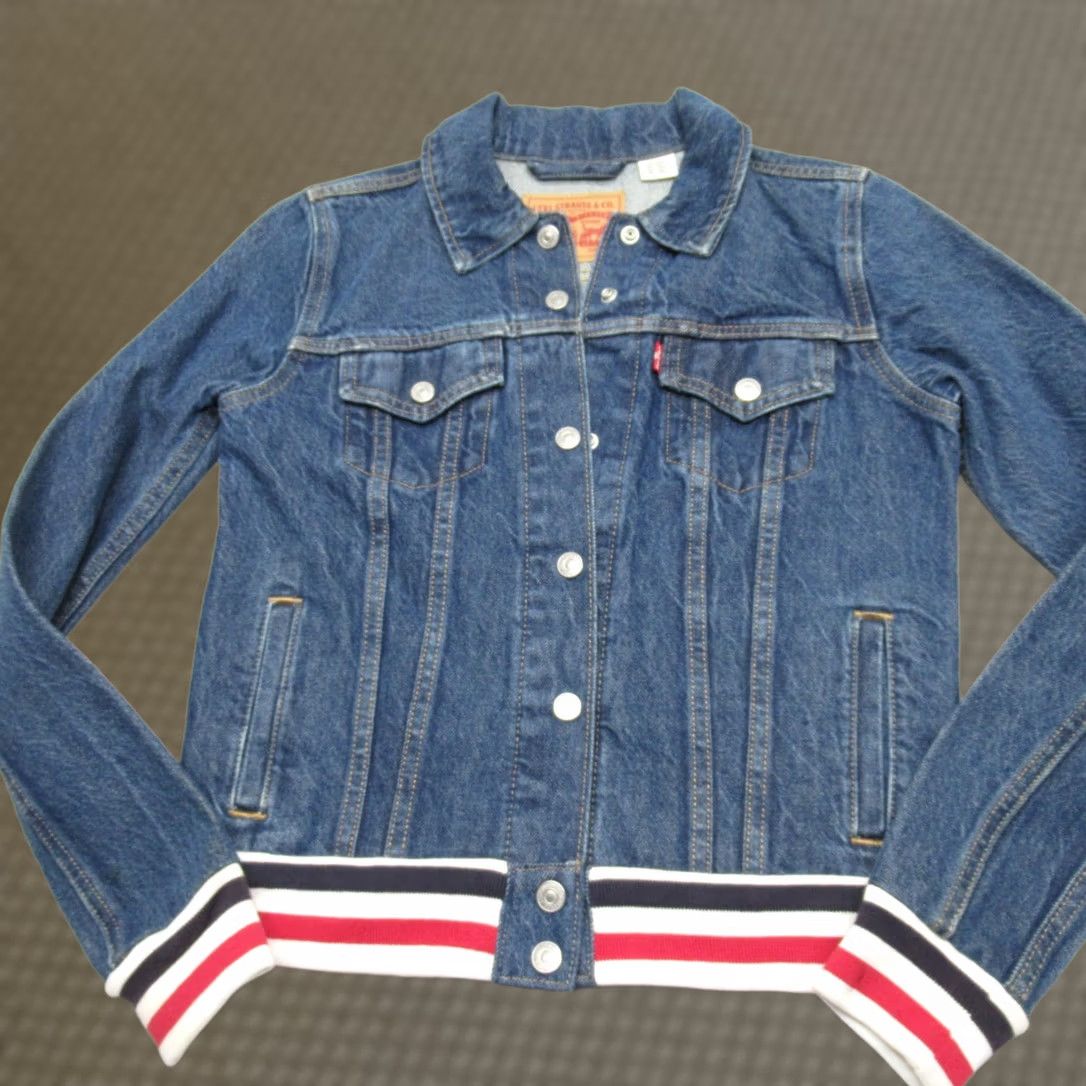 Levi's Levis Denim Trucker Jacket Womens Small Blue Ribbed Trims Button Front Varsity Size S / US 4 / IT 40 - 1 Thumbnail