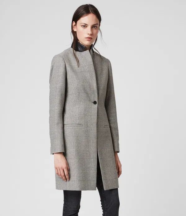 Allsaints Allsaints Leni Check Light Gray Wool Casual Women's Coat Size S / US 4 / IT 40 - 4 Thumbnail