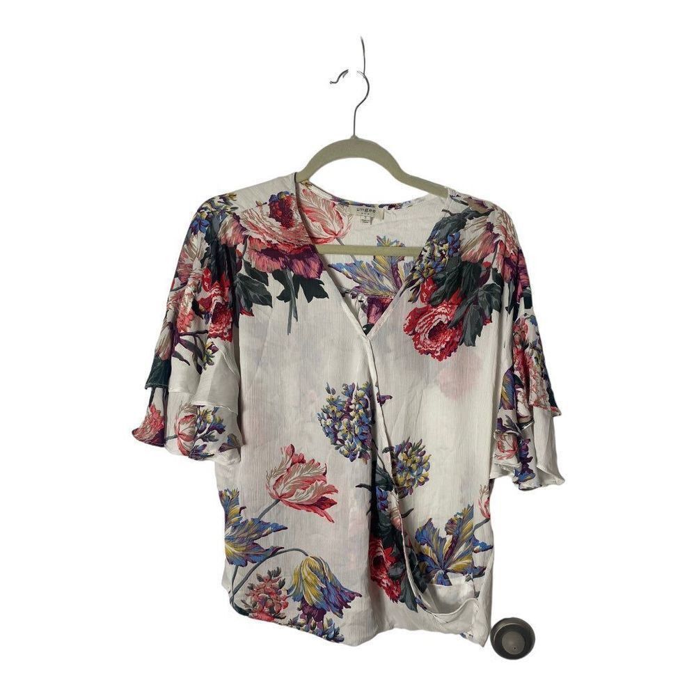 Other Umgee White Floral Draped Front Blouse – Size S – Ruffle Sle Size S / US 4 / IT 40 - 2 Thumbnail