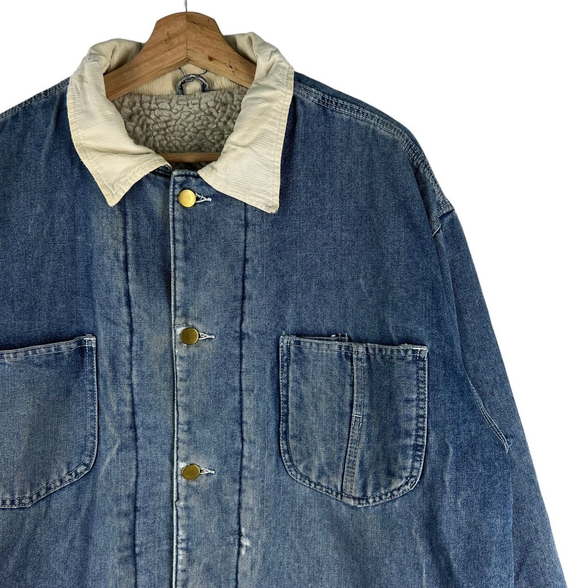 45rpm 🔥VINTAGE CHORE DENIM JACKET DOUBLE POCKET SHEARLING BLANKET Size US L / EU 52-54 / 3 - 4 Thumbnail