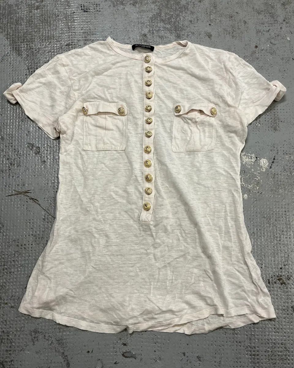 Balmain Balmain White Military Buttoned T-Shirt Size S / US 4 / IT 40 - 1 Thumbnail