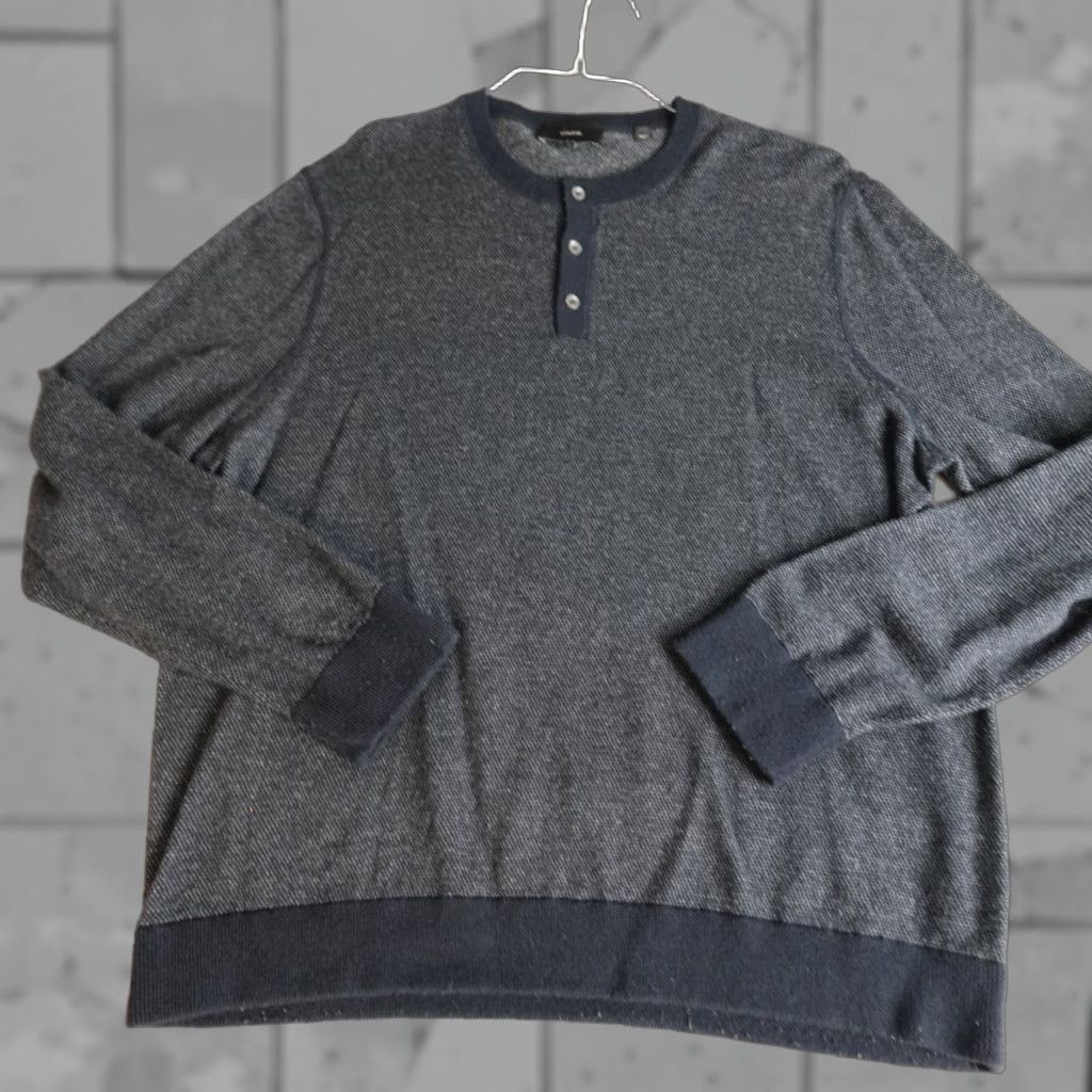 Vince Vince Mens Sweater XL Blue Gray Heather Wool Cashmere Blend Henley Collar Shirt? Size US XL / EU 56 / 4 - 1 Thumbnail