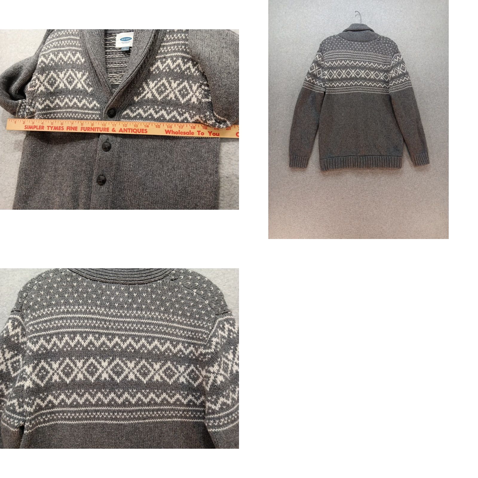 Old Navy Old Navy Fair Isle Grandpa Knit Cardigan Sweater Men L Grey White Size US L / EU 52-54 / 3 - 8 Thumbnail