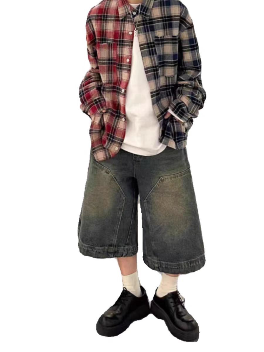 Japanese Brand × Jean Street Wash Vintage Spliced Denim Shorts Size US 34 / EU 50 - 4 Thumbnail
