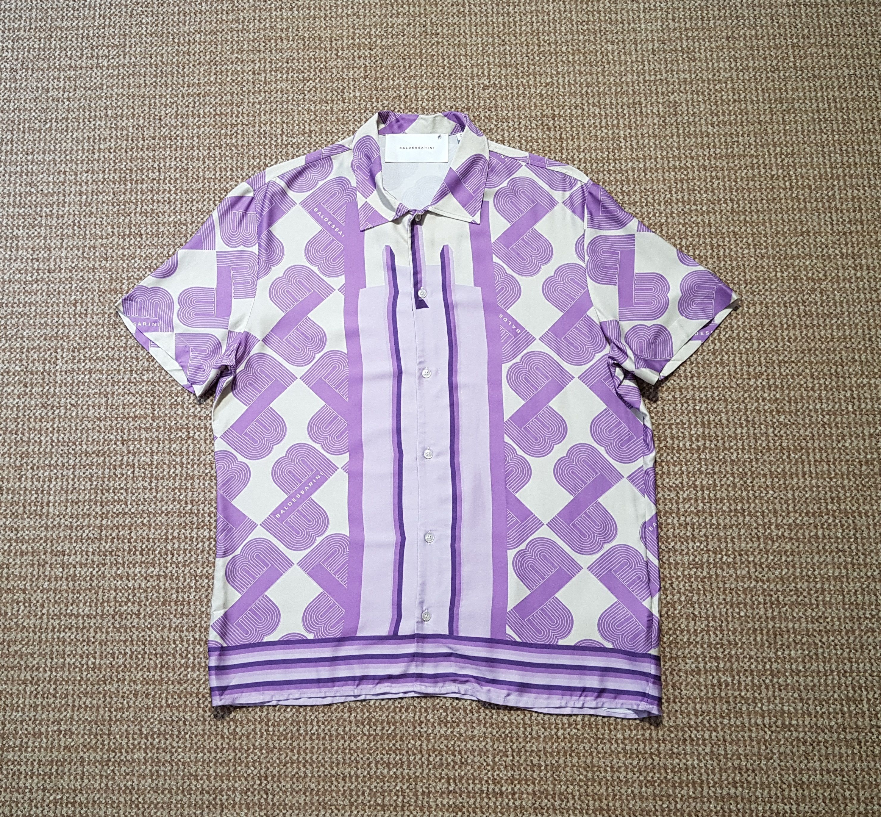 Baldessarini Monogram Shirt Button Up Viscose Short Sleeve L