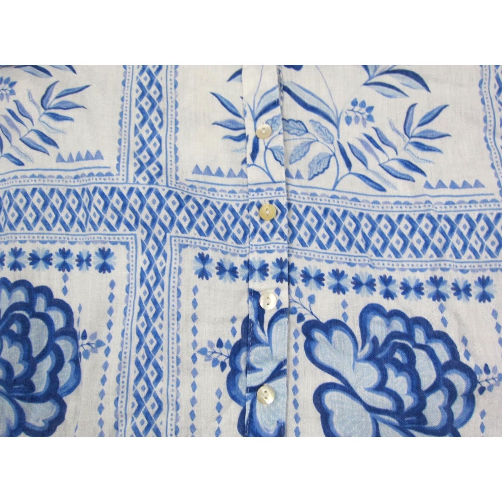 Halston Halston Shirt Womens 3X Blue White 100% Linen Floral Leisure Ladies Summer Size XXL / US 16-18 / IT 52-54 - 4 Thumbnail