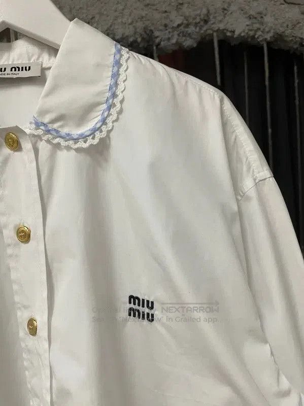 Miu Miu Miu Miu White Cropped Long Sleeve Shirt . Size XXS / US 00 / IT 34 - 5 Thumbnail