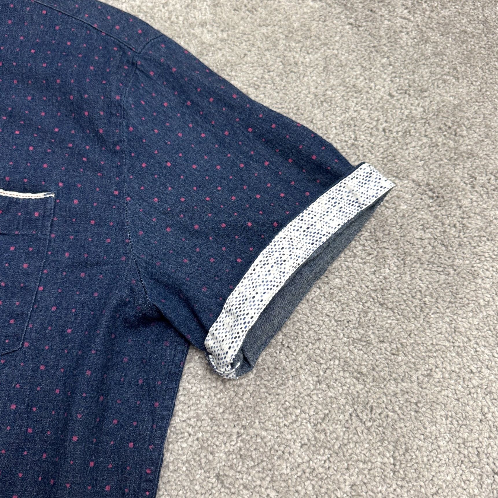 Vintage 7 Diamonds Button-Up Shirt Mens Large Blue Denim Polka Dot Cotton Casual Short Sleeve Stylish Classic Preppy Shirt Size US L / EU 52-54 / 3 - 4 Thumbnail