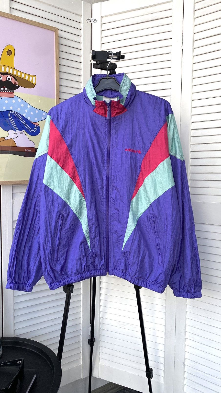 Adidas × Vintage Vintage Adidas Track Retro Jacket Nylon 90s Purple Size US S / EU 44-46 / 1 - 1 Thumbnail
