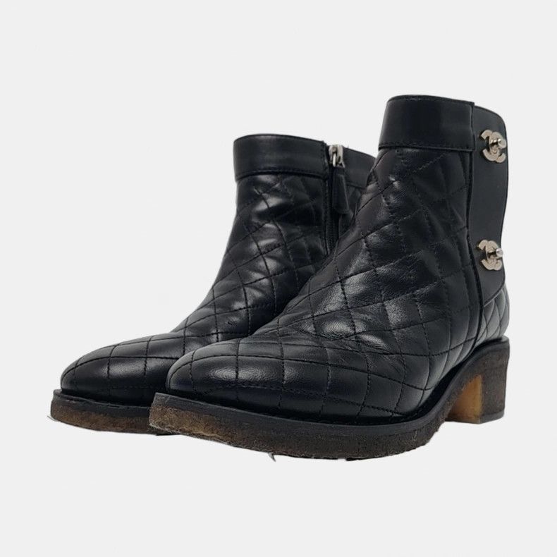 Chanel CHANEL Black Leather Short Boots 37 Size US 6 / IT 36 - 1 Thumbnail