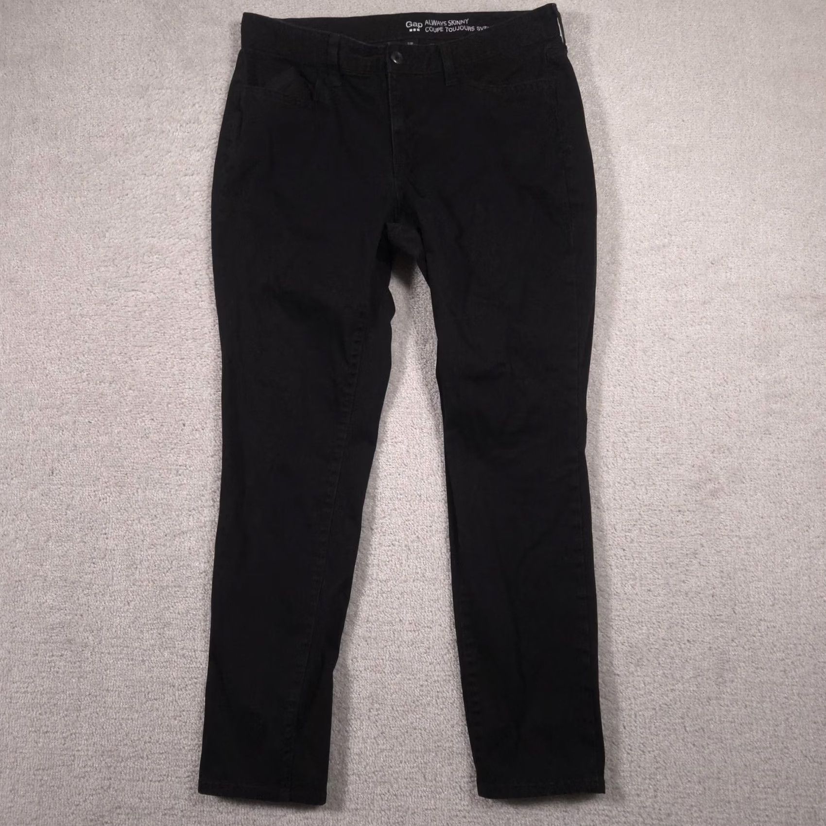Gap Gap Always Skinny Jeans Womens 10 Black Dark Wash Mid Rise Slim Stretch Jeans Women 10R - 5-Pocket Denim Regular Rise Black Size 32" / US 10 / IT 46 - 2 Thumbnail