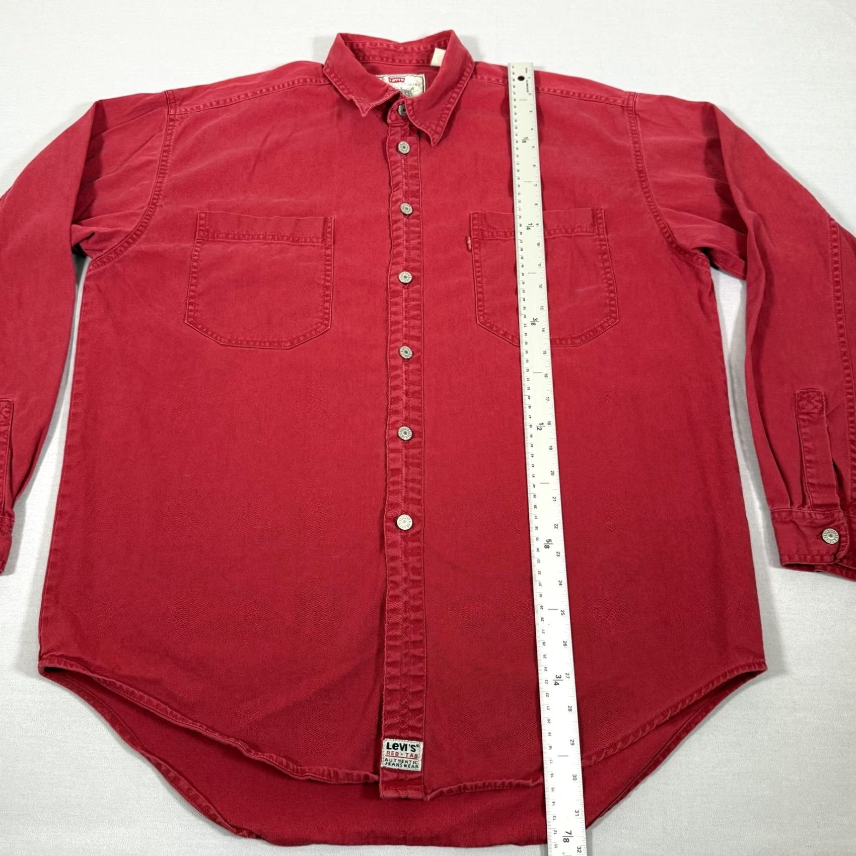 Levi's VINTAGE Levi's Shirt Mens Large Red Denim Button-Up Western Cowboy Cotton Size US L / EU 52-54 / 3 - 7 Thumbnail