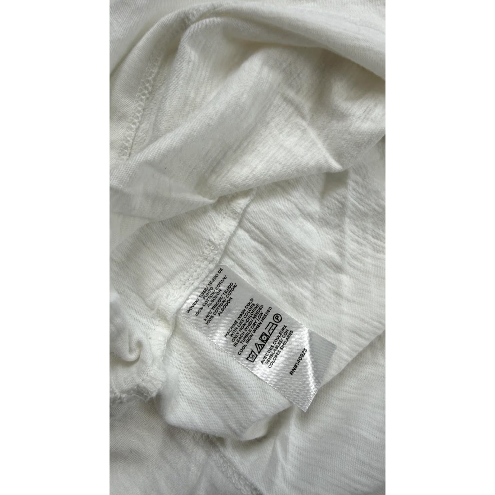 Loft LOFT Blouse Womens Large White Pintuck Henley Short Sleeve Peasant Top - 100% Cotton, Relaxed Fit Size L / US 10 / IT 46 - 3 Thumbnail