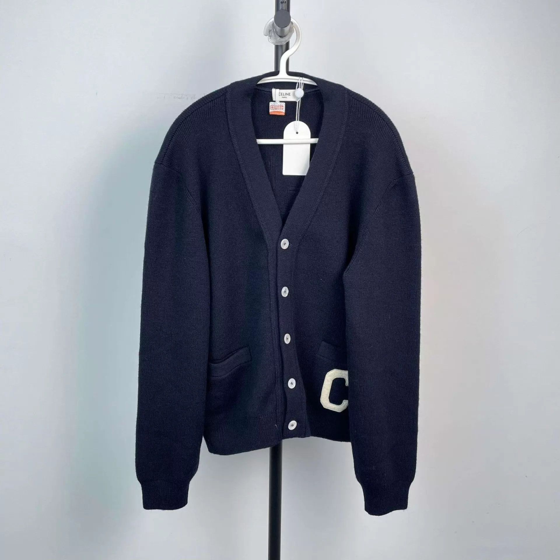 Celine 98 New Celine embroidered logo wool knit cardigan M Size M / US 6-8 / IT 42-44 - 1 Thumbnail