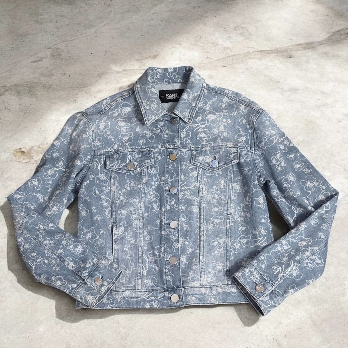 Karl Lagerfeld Karl Lagerfeld Light Blue Floral-Print Denim Jacket Size S / US 4 / IT 40 - 6 Thumbnail