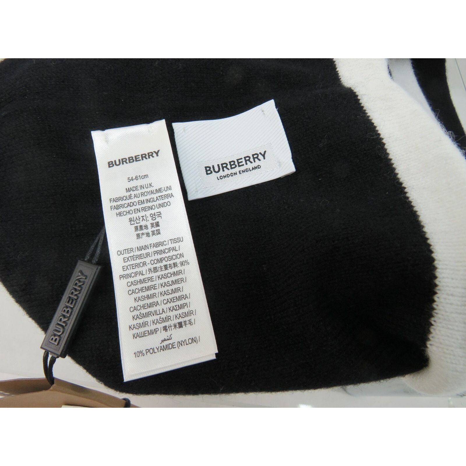 Burberry NEW BURBERRY CORE BLACK WHITE CASHMERE LOGO HAT ONE SIZE Size ONE SIZE - 9 Thumbnail