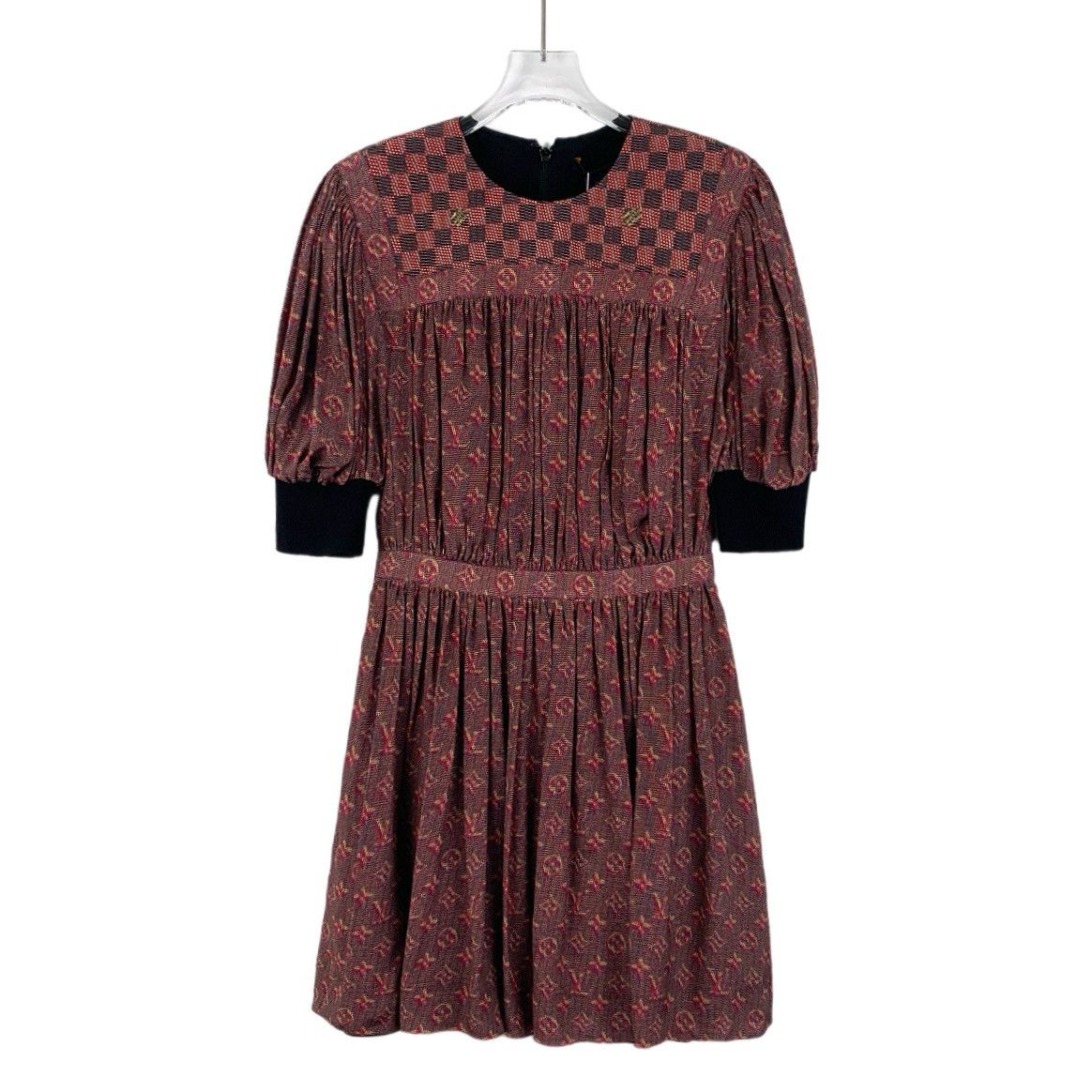Louis Vuitton Louis Vuitton Damier Monogram Silk Puff Sleeve Dress K26WX Size XS / US 0-2 / IT 36-38 - 1 Thumbnail