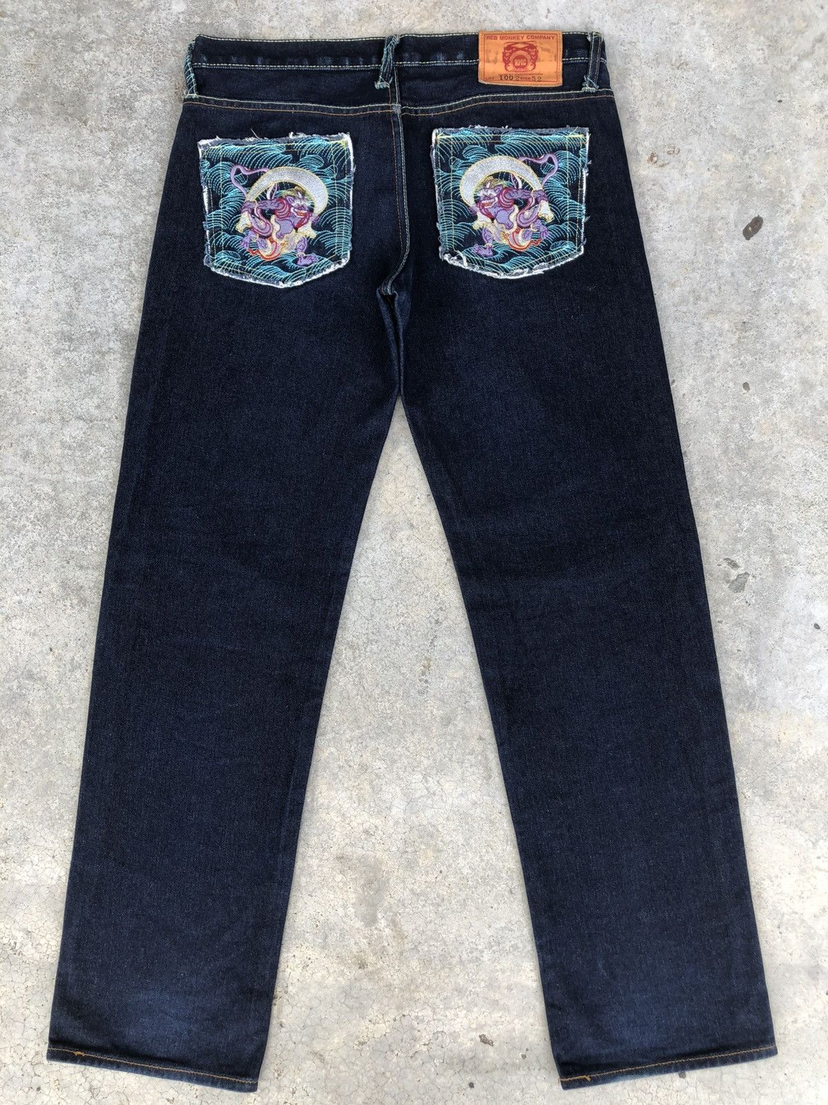 RMC Jeans Red Monkey Company Embroidered Jeans Distressed Size US 33 - 1 Thumbnail