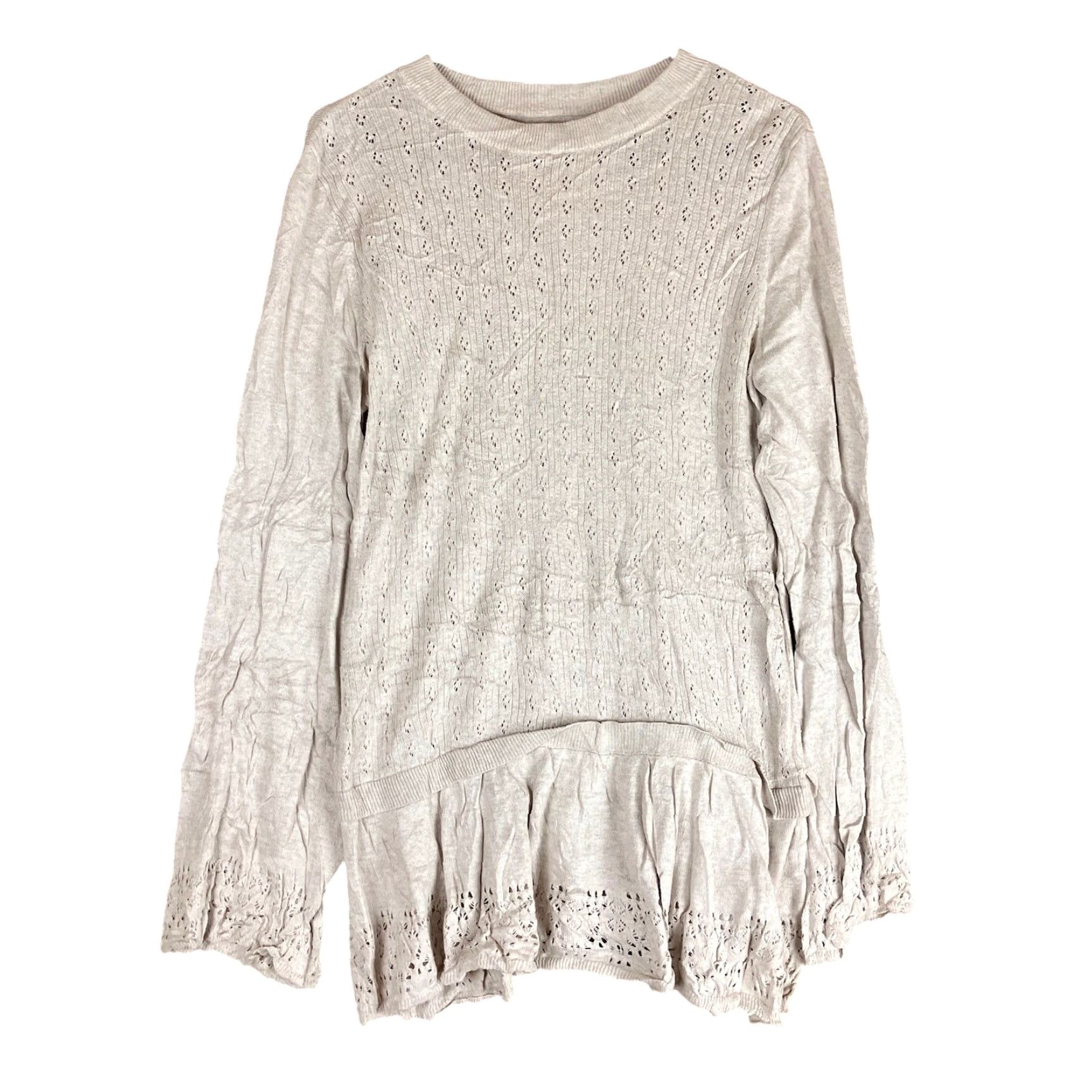 Vintage VINTAGE Lauren Conrad Womens Sweater Tan Knit Ruffle Peplum Peasant Flared Sleeve Large Size L / US 10 / IT 46 - 2 Thumbnail
