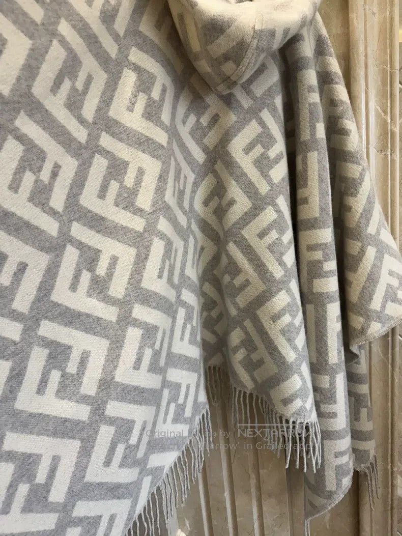Fendi Fendi FF Letter Hooded Cloak Shawl, Grey and White Color, Size M / US 6-8 / IT 42-44 - 3 Thumbnail