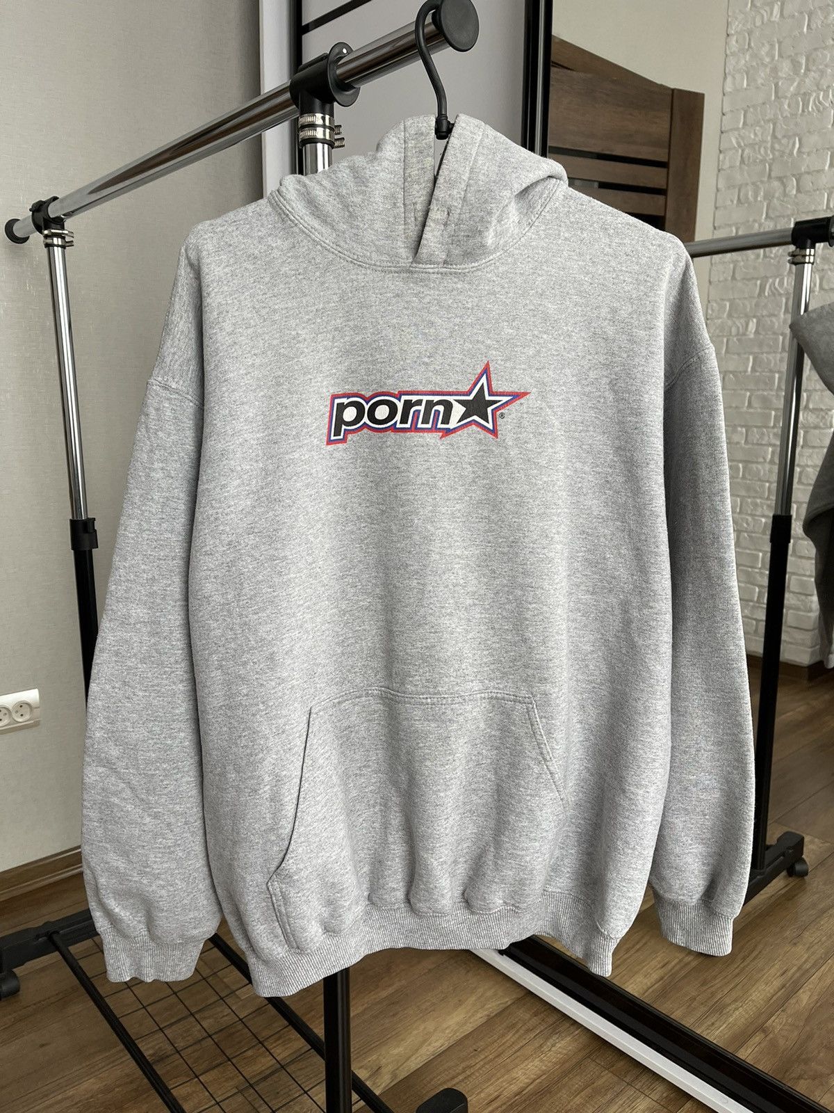 image of Humor x Vintage Pornstar Vintage Hoodie Logo 90's Usa in Grey, Men's (Size Large)
