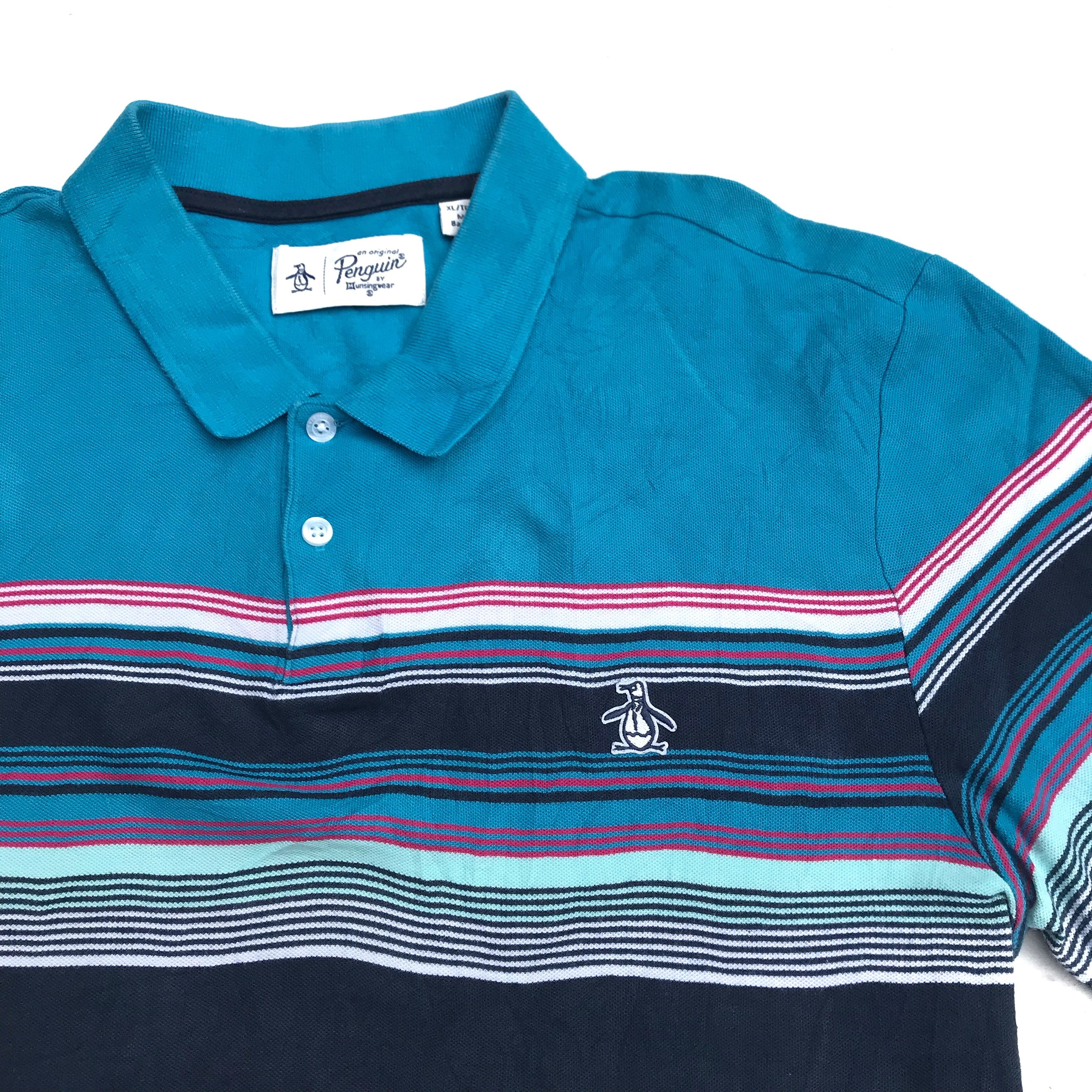 Grand Slam × Original Penguin × Vintage Blue Grandslam Munsingwear Penguin Half Stripes Polo Shirt Size US XL / EU 56 / 4 - 4 Thumbnail