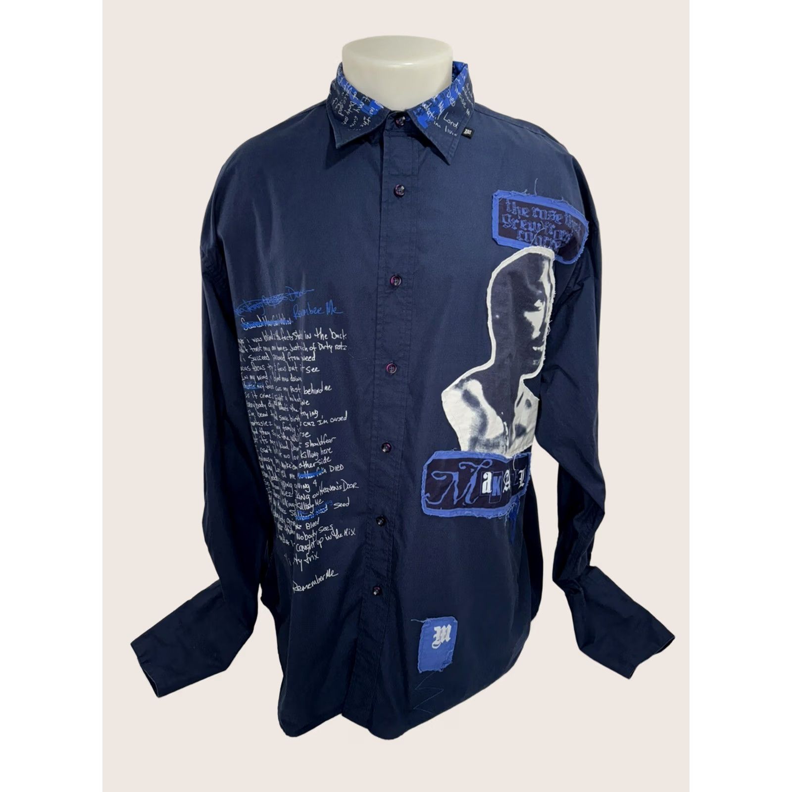 Vintage Makaveli - Tupac Shakur / Remember Me French Cuff Mens XXXL Shirt Blue Long Sleeve Button-Up 3XL Men Shirt Size US XXL / EU 58 / 5 - 1 Thumbnail