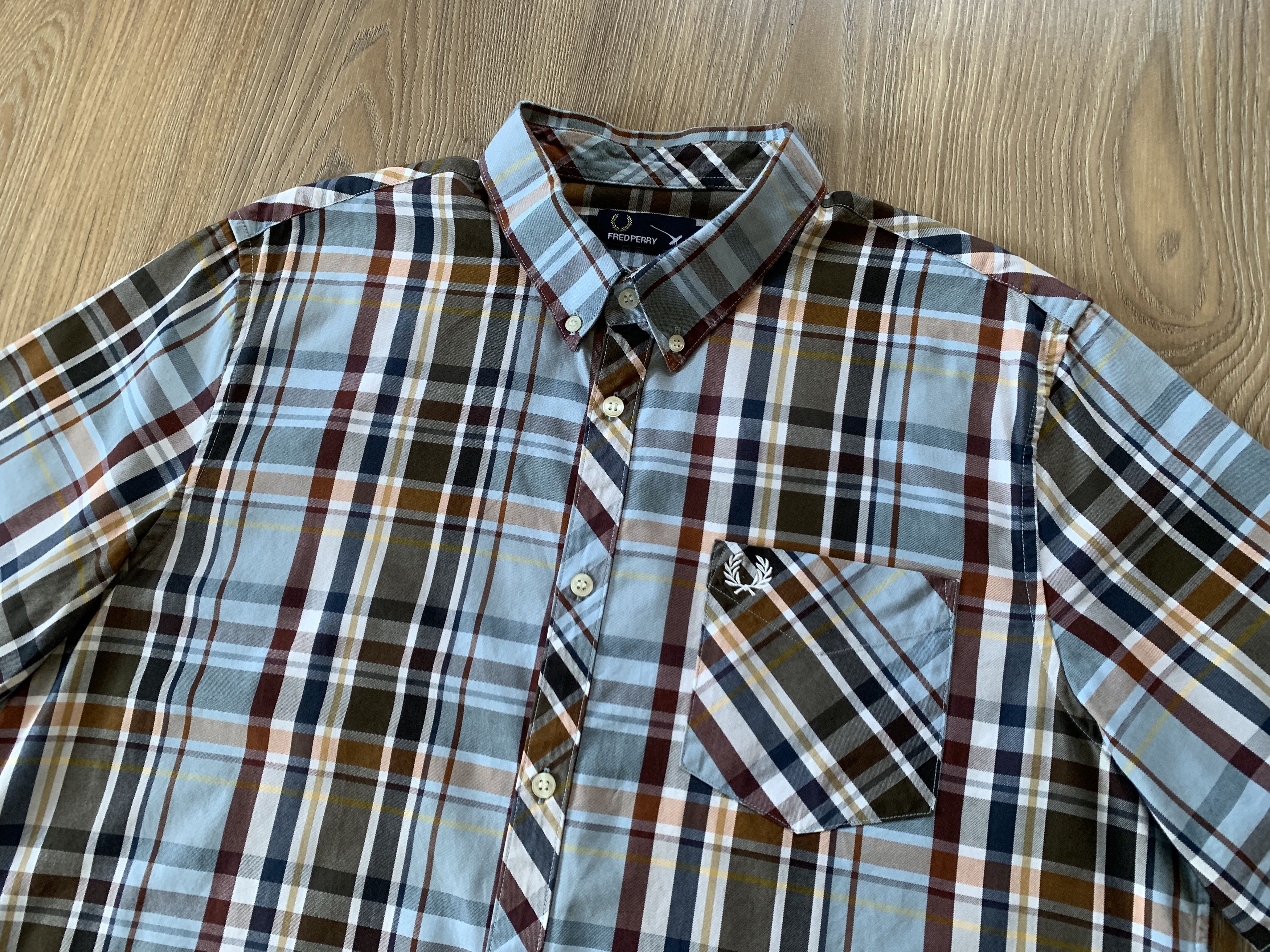 Designer × Fred Perry × Vintage Fred Perry Pocket Short Sleeve Plaid Shirt Size US XL / EU 56 / 4 - 4 Thumbnail