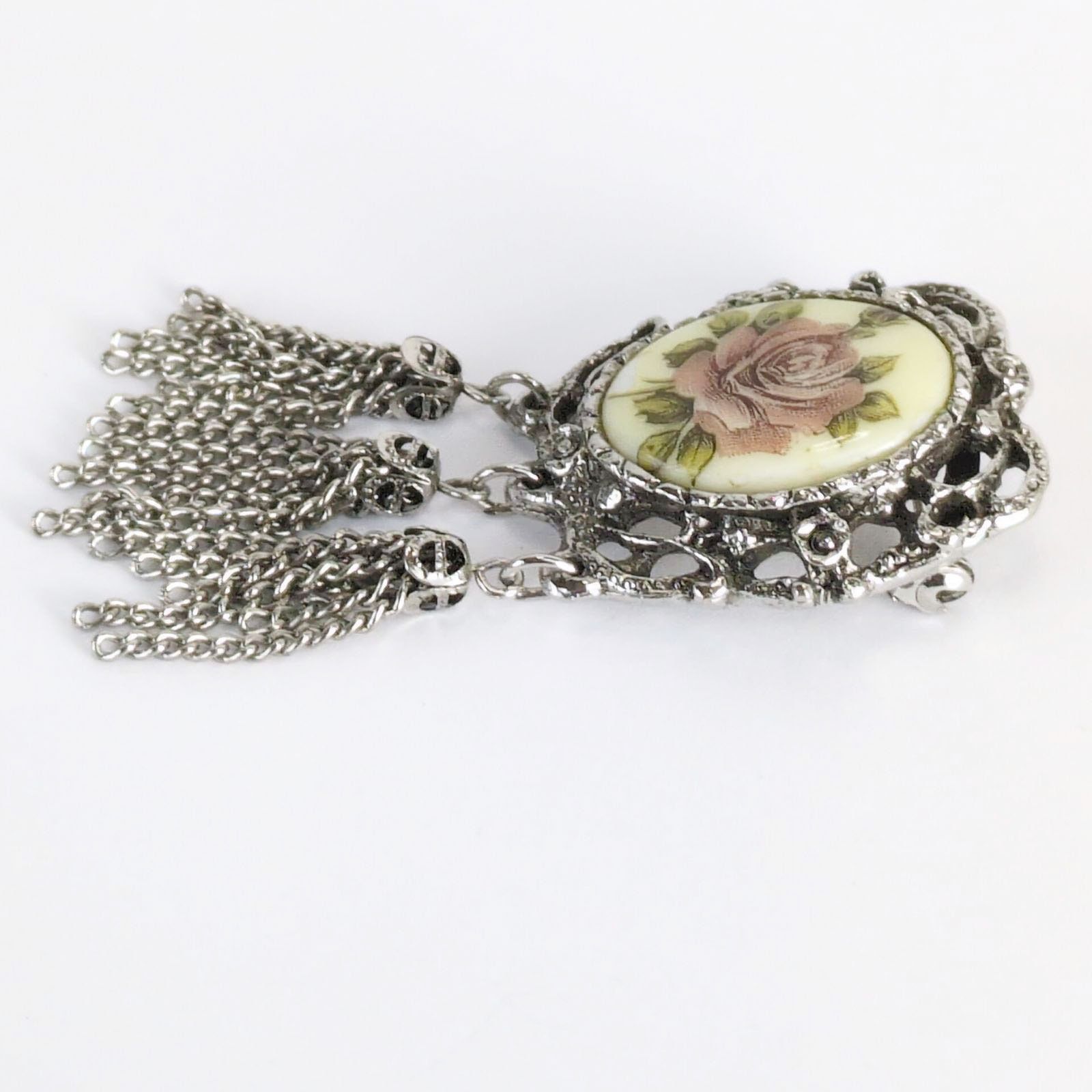 Vintage Vintage Victorian Revival Rose Cameo Brooch Pin with Tassels Size ONE SIZE - 4 Thumbnail