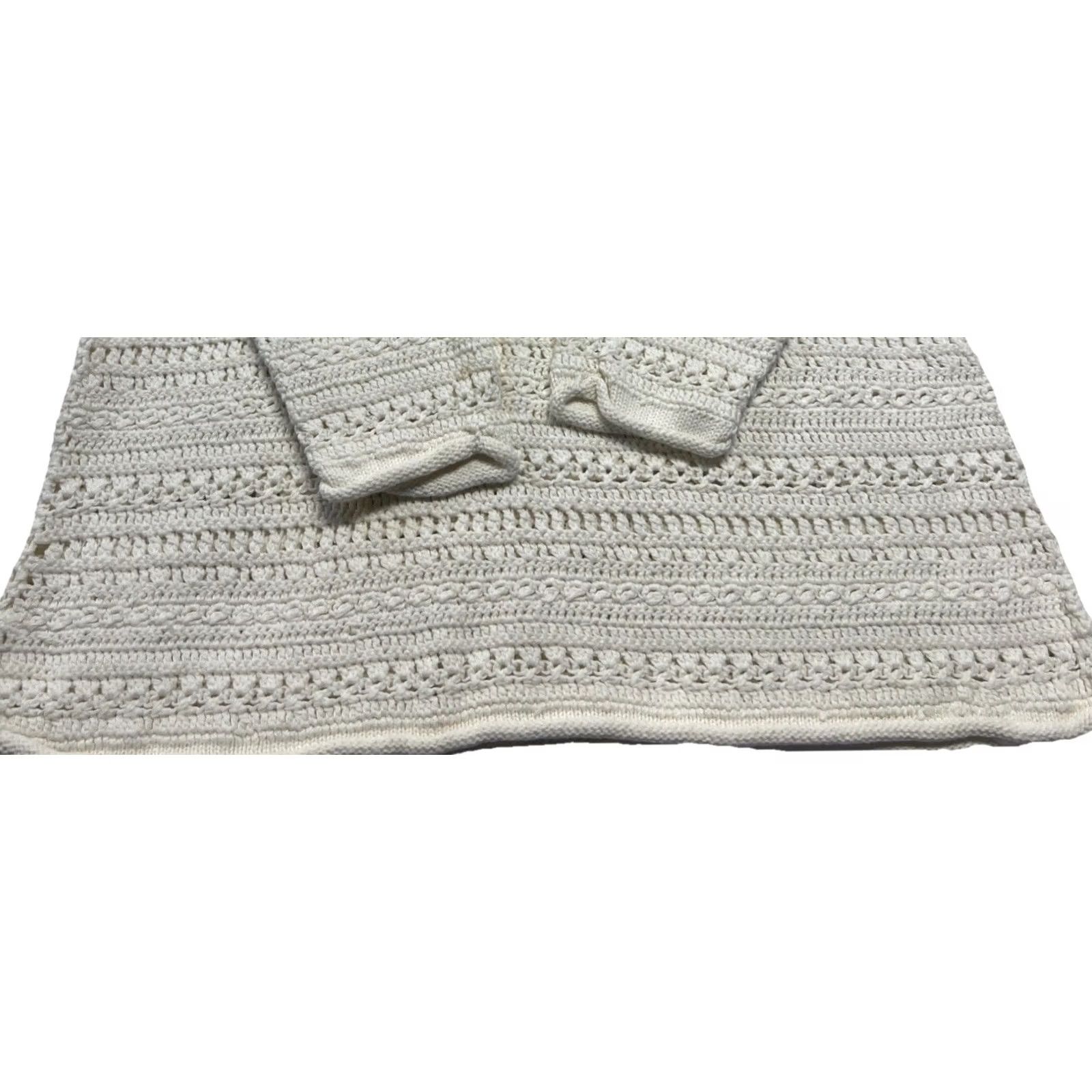 Vintage Cream SML Sport Ramie Cotton Crochet Sweater XL Ivory Bohemian Open-Knit Womens Pullover Size XL / US 12-14 / IT 48-50 - 3 Thumbnail