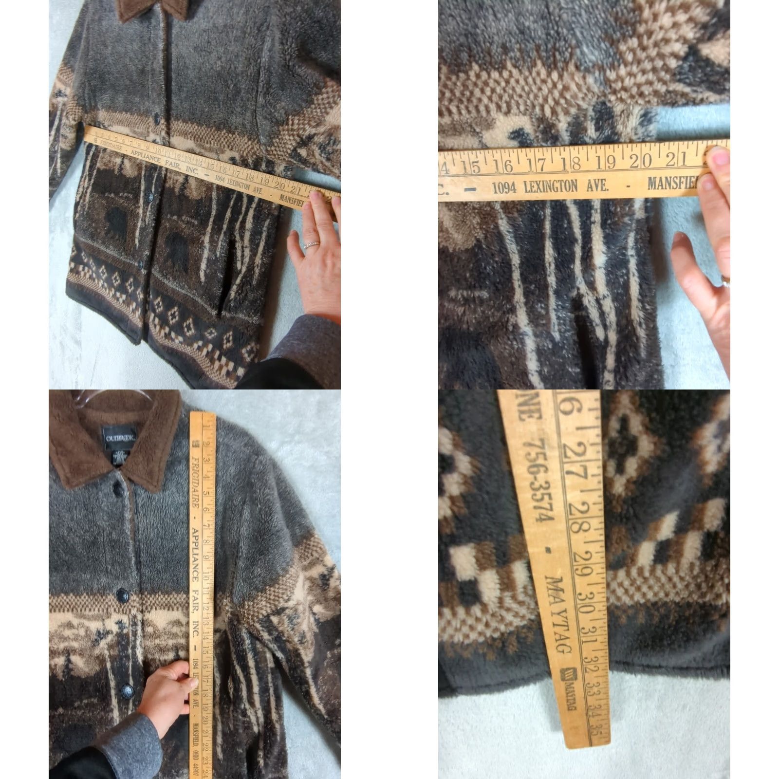 Vintage VINTAGE 90s Sherpa Fleece Jacket Women's M Cabincore Landscape Art to Wear Jacket White? Brown; OutBrook; Pockets Size M / US 6-8 / IT 42-44 - 8 Thumbnail