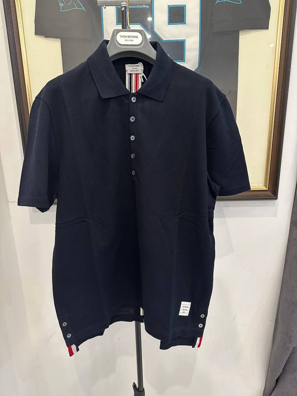 image of Thom Browne Relaxed Fit Polo in Navy, Men's (Size Medium)
