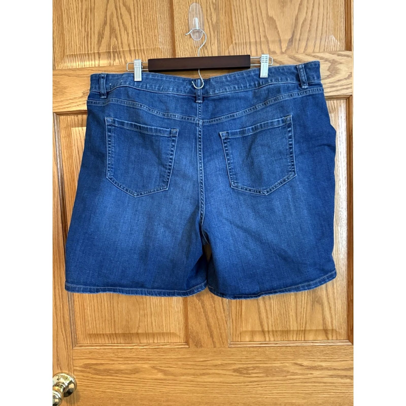 Vintage Lane Bryant Womens Blue Denim Jean Shorts Size 20 Festival Beach Concert Raw Hem Size 42" / US 20 - 2 Thumbnail