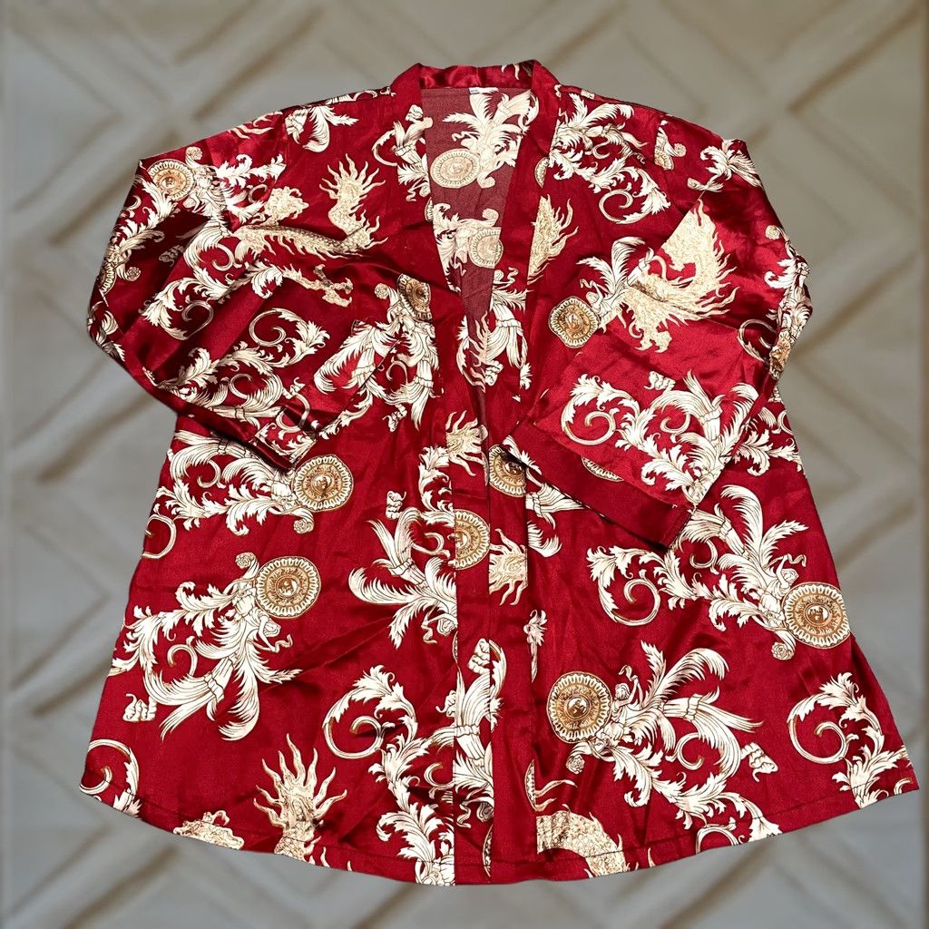 Vintage Unbranded Satin Open Front Kimono Robe Womens XXXL Red Floral Sleeve Long Red Gold Pattern Vintage: No Size ONE SIZE - 1 Thumbnail