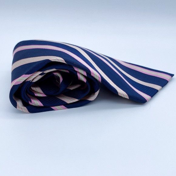 Ermenegildo Zegna Ermenegildo Zegna Navy Tie with Pink and Cream Stripes Size ONE SIZE - 4 Thumbnail