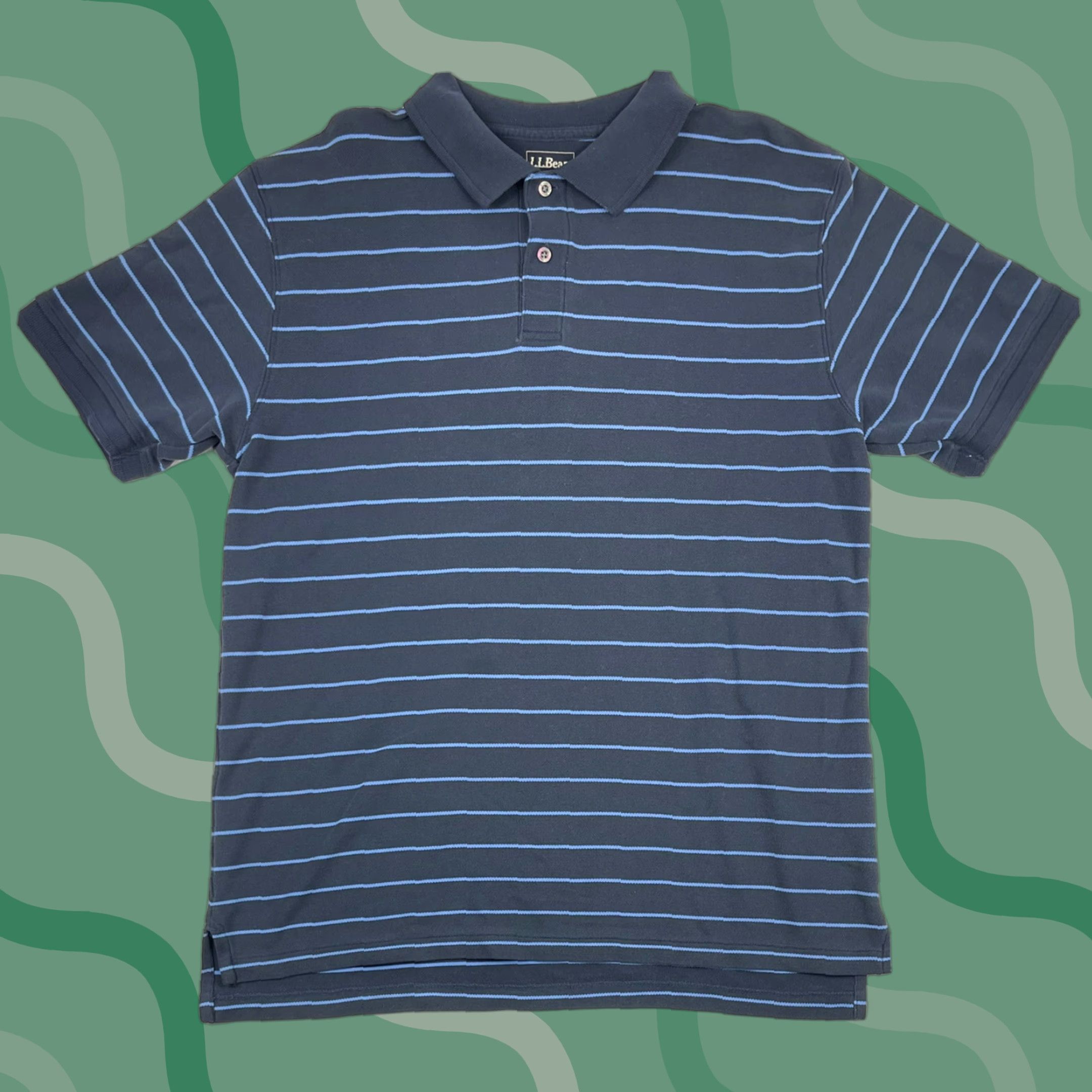 Vintage LL Bean Polo Shirt Striped Navy Light Blue Short Sleeve Sz L Mens Size US L / EU 52-54 / 3 - 1 Thumbnail