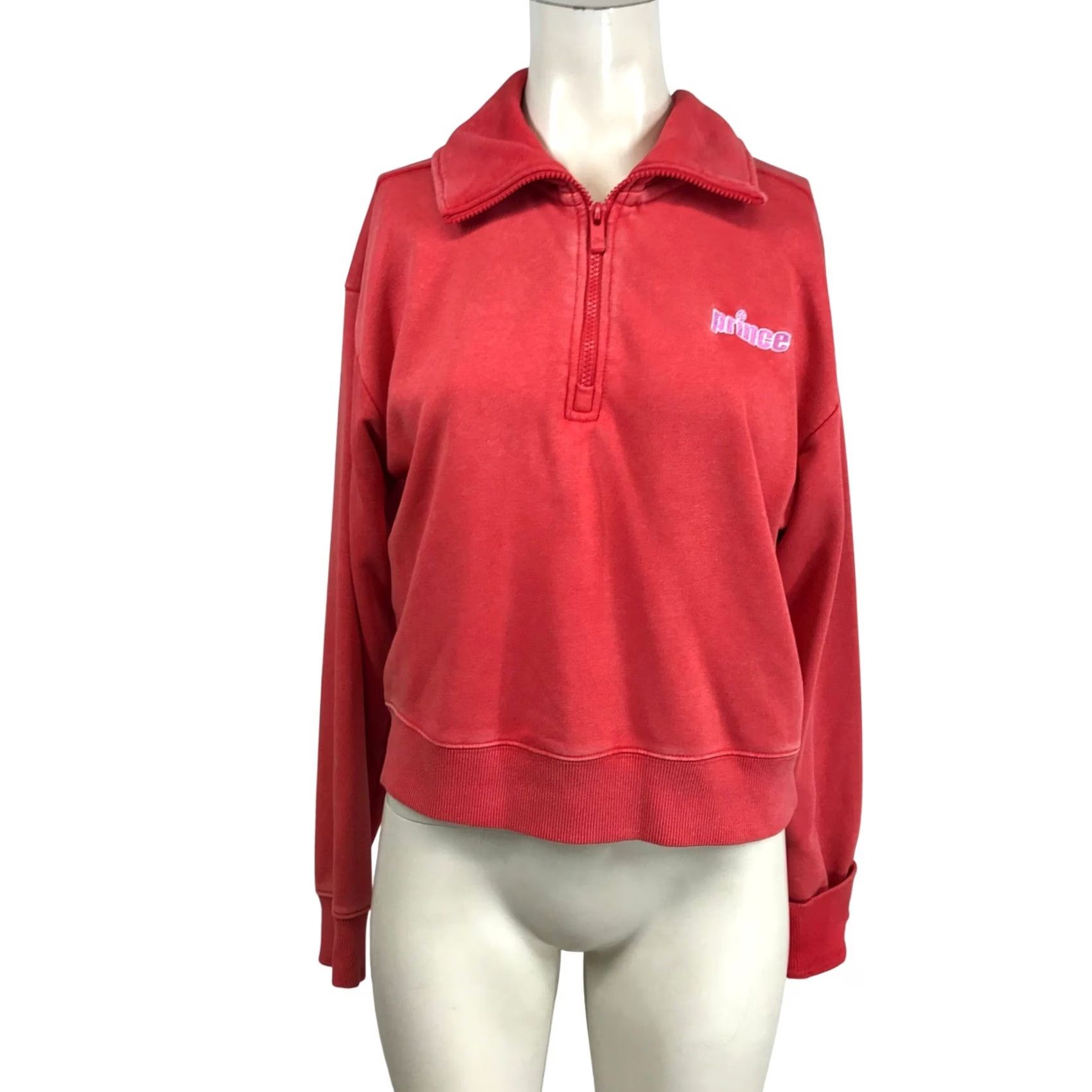Prince Prince Pickleball Womens Red Quarter Zip Cropped Sweatshirt M Logo Pullover Size M / US 6-8 / IT 42-44 - 2 Thumbnail