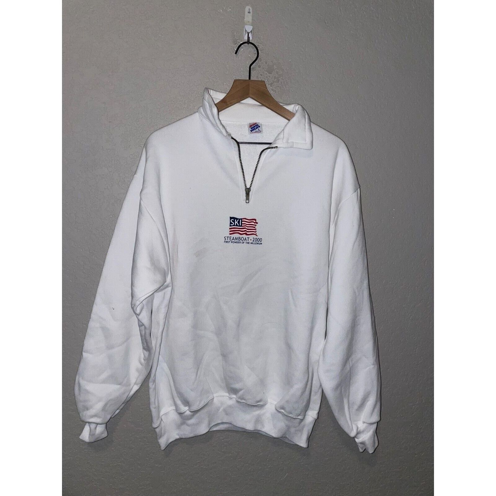 Jerzees Vintage Steamboat Sweatshirt 1/4 Zip White Crewneck L Size US L / EU 52-54 / 3 - 1 Thumbnail