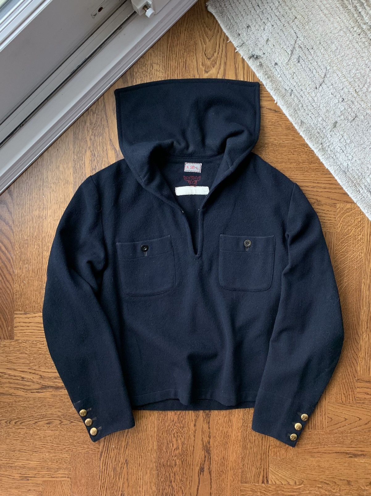 image of Cashmere Wool x USN 1960S Swedish Navy Wool Smock Vintage Sailor Pullover Anorak, Men's (Size Small