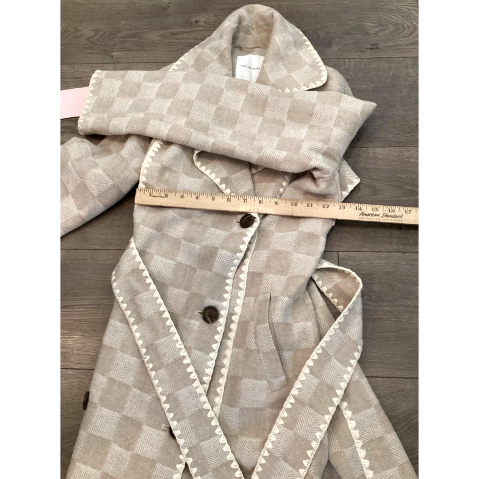 AVEC LES FILLES Wool Blend Checkered Blanket Stitch Coat Avec Les Filles - Plaid Trench Coat Womens XS Yellow Belted Wool Blend Lining Faux Wool Regular Size XS / US 0-2 / IT 36-38 - 6 Thumbnail