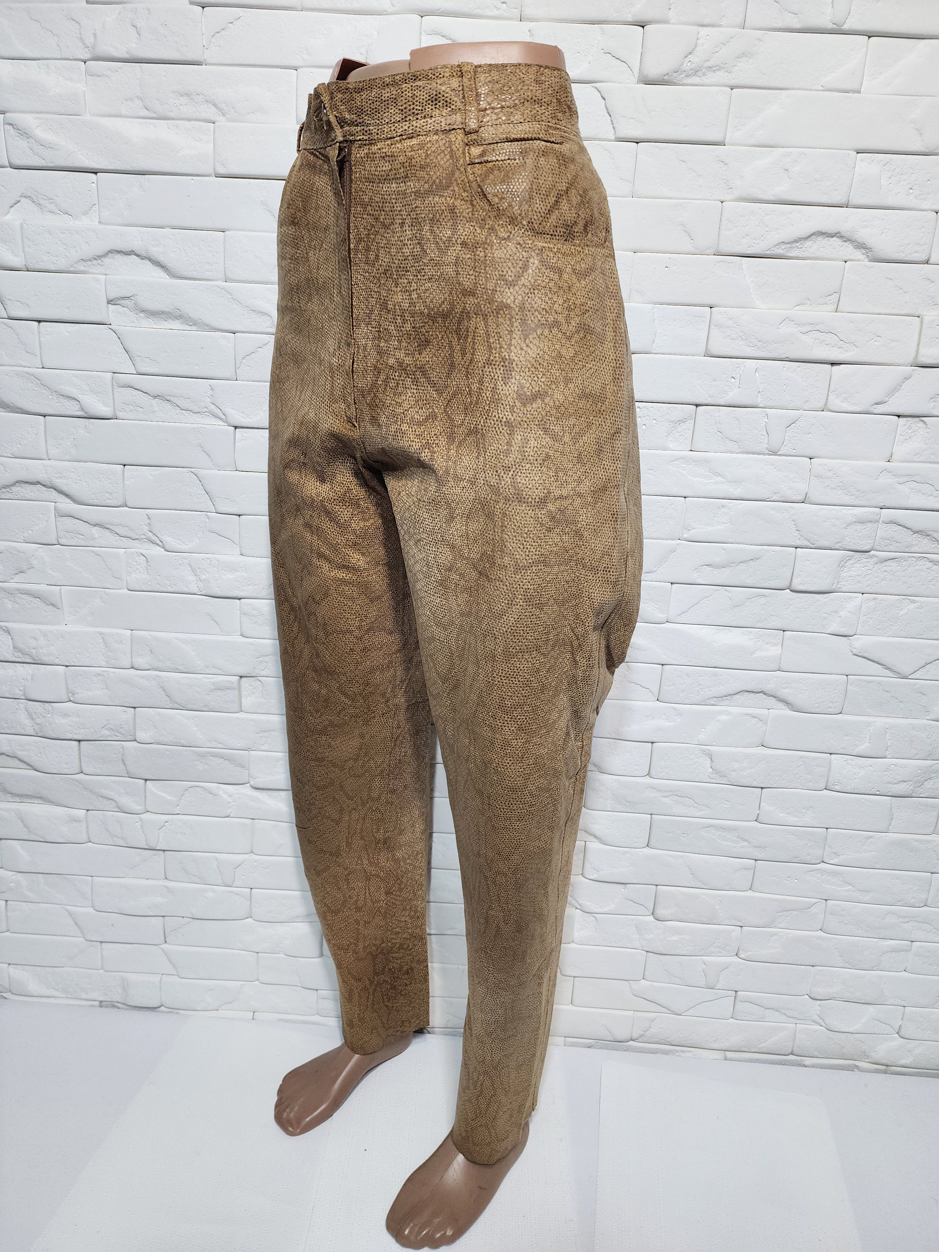 Genuine Leather Brown women's leather pants. Size 30" / US 8 / IT 44 - 2 Thumbnail