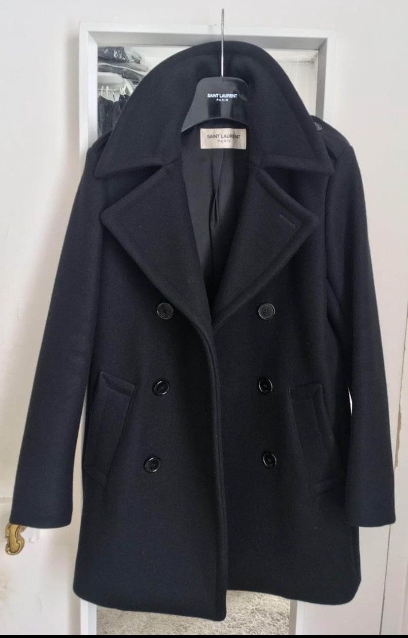 image of Saint Laurent Paris Aw15 Runway Wool Caban Coat Sz. 52 in Black, Men's (Size Large)