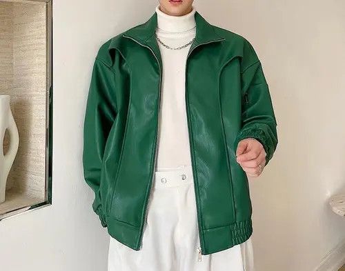 VIBE PU Leather Green Zip Jacket Size US M / EU 48-50 / 2 - 1 Thumbnail