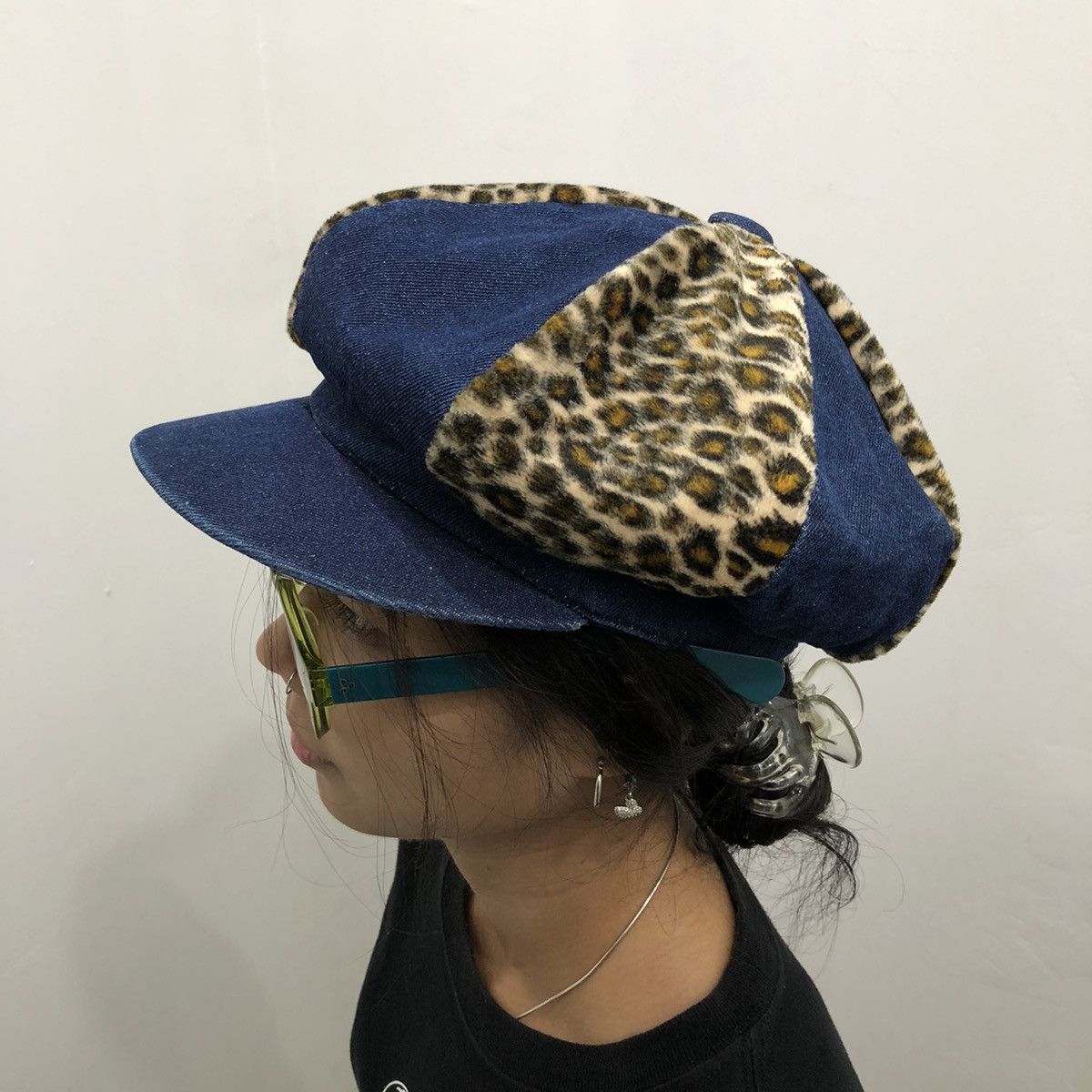 Vintage Denim Leopard Hat Cap Vintage Retro Y2k Streetwear Style Size ONE SIZE - 2 Thumbnail