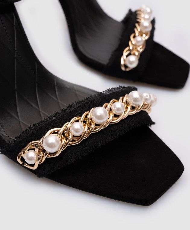 Balmain o1s1wg110925 Suede Pb Sandals With Pearls in Black Size US 5 / IT 35 - 4 Thumbnail