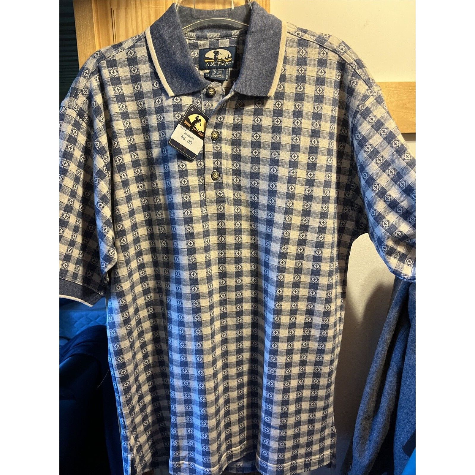 Other A.M. Player Men’s M White Blue Geometric Golf SS Polo Shirt Size US M / EU 48-50 / 2 - 2 Thumbnail