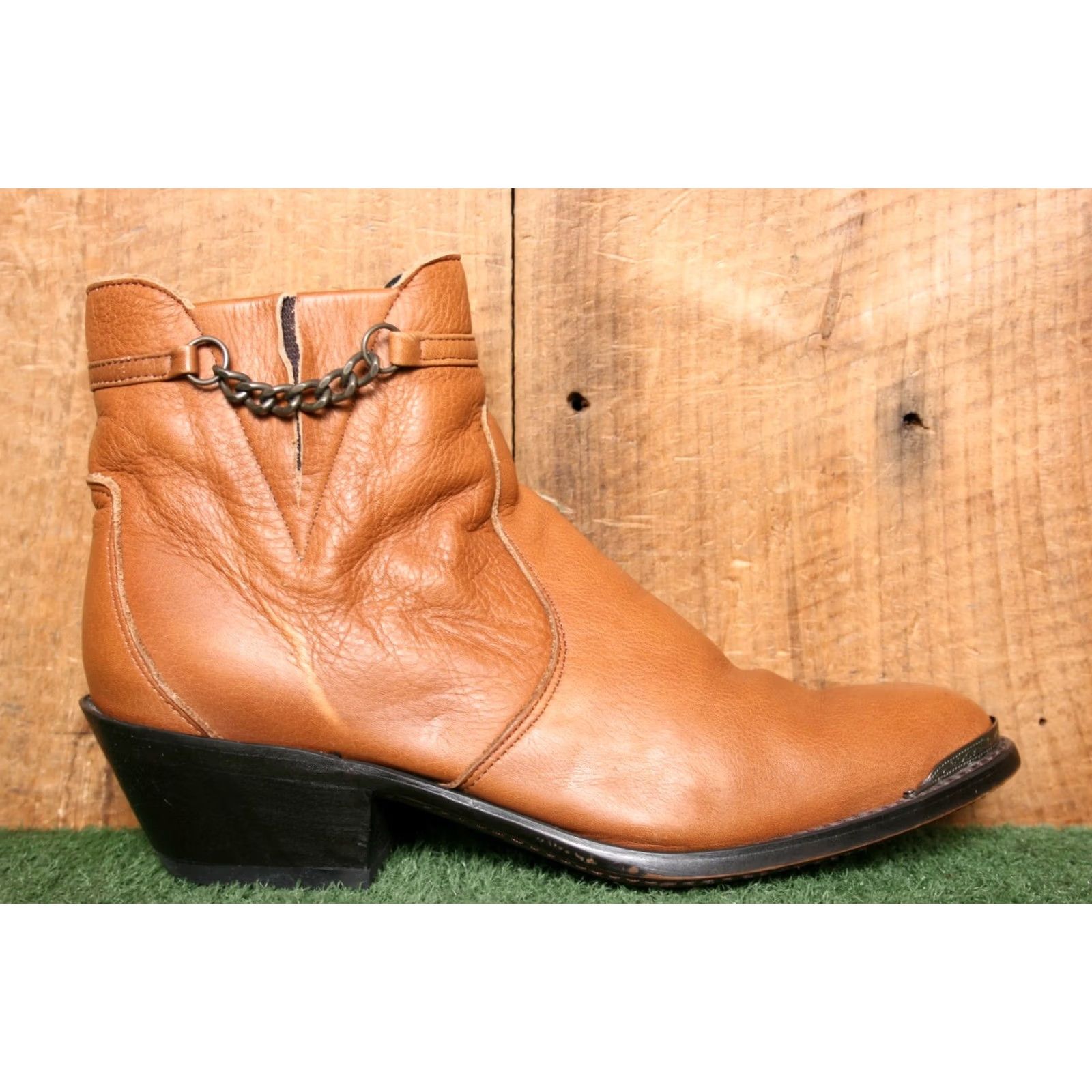 Durango VINTAGE Durango Pecan Leather Side Zip Demi Shaft Chain Ankle Boots Sz. 8.5 M Womens Western Boot Size US 9 / IT 39 - 2 Thumbnail