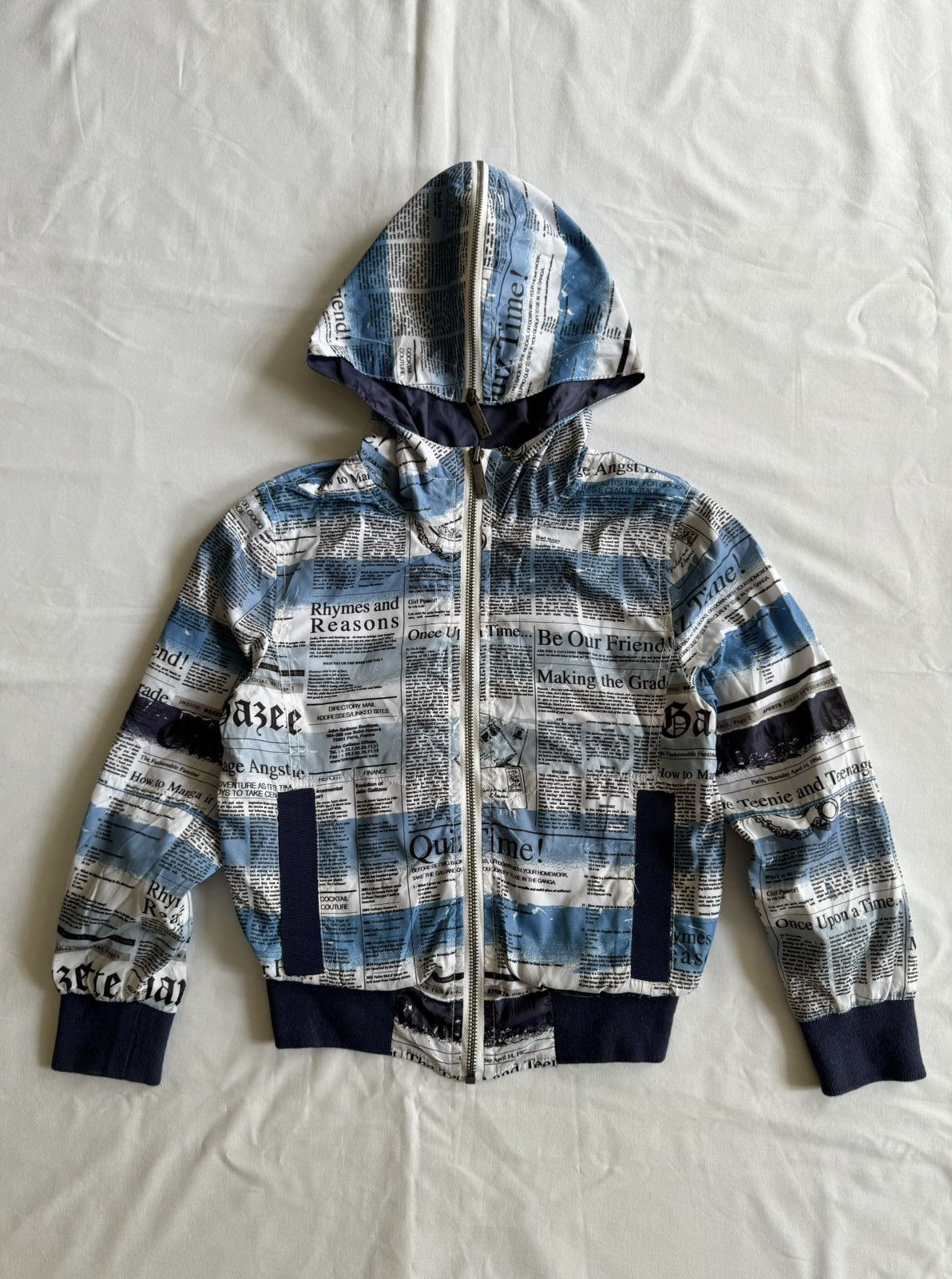 image of John Galliano Iconic Newspaper Print Hooded Jacket, Men's (Size 2XS)